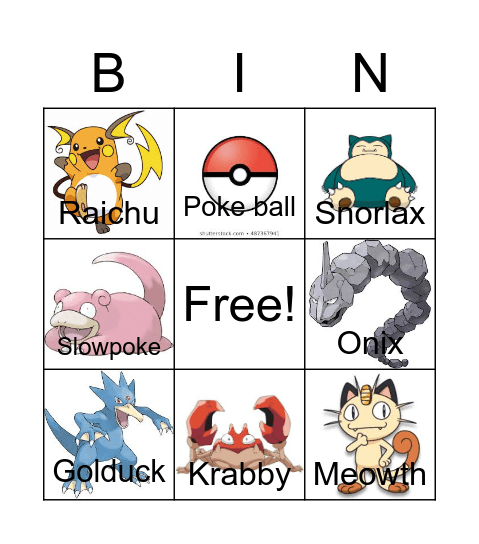 Pokemon Bingo Card