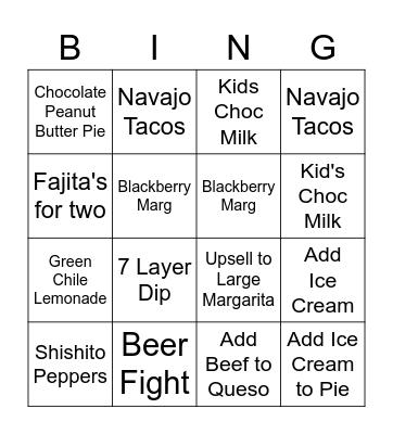 Green Chile Bingo Card