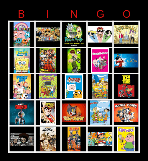 ANIME CARTOON Bingo Card