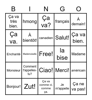 Greeting Dialogue Vocabulary Bingo Card