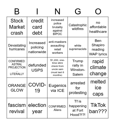 "It's the end of the world as we know it" Bingo Card