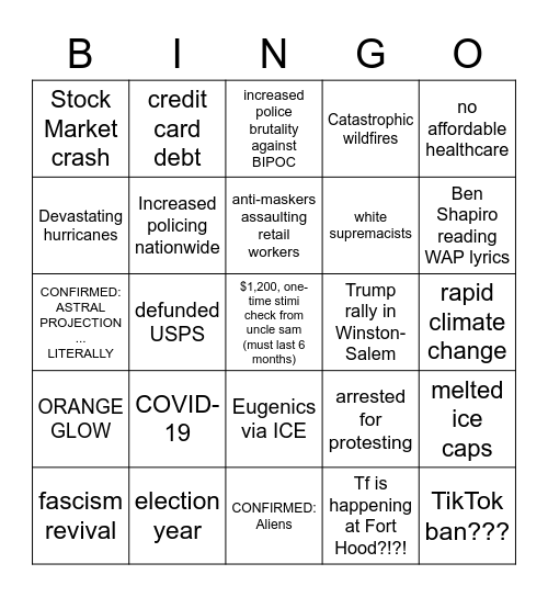 "It's the end of the world as we know it" Bingo Card