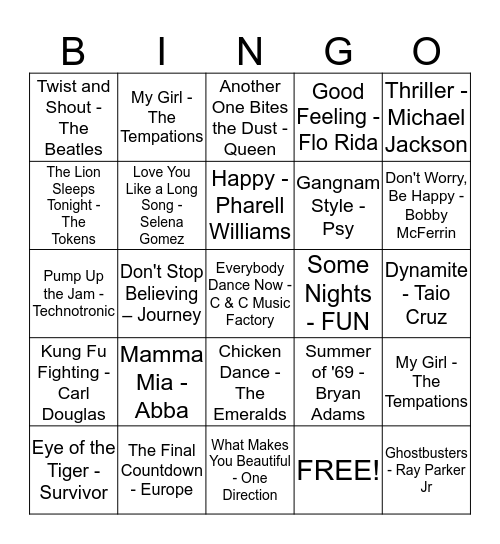 QE CLUBHOUSE MUSIC BINGO!!! Bingo Card
