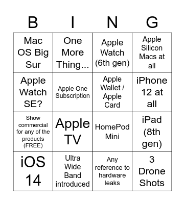 Apple "Time Flies" Event - Sept 2020 Bingo Card