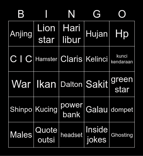 J E F F Bingo Card