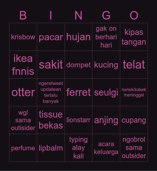 jenn Bingo Card