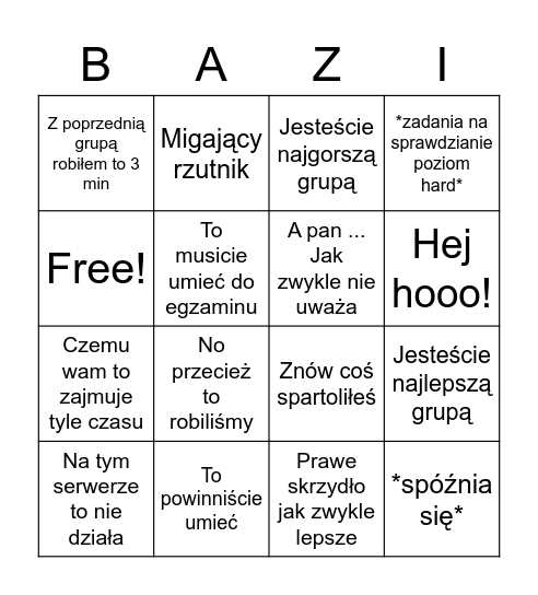 Bazy Bingo Card