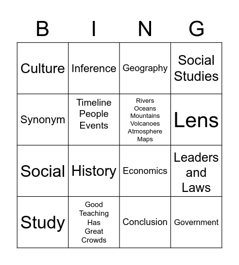 5 Lenses of Social Studies Bingo Card