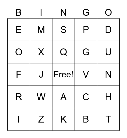 uppercase letters Bingo Card