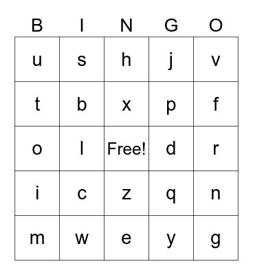 lowercase letters Bingo Card