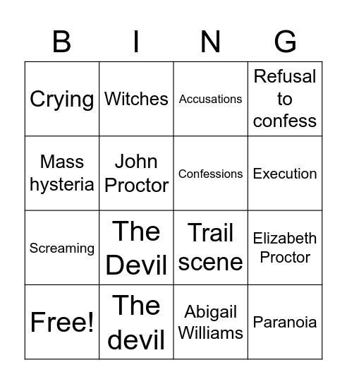 The Crucible Bingo Card