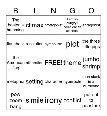 Literary Terms Bingo Card