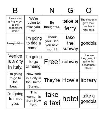 Book 4: Unit 8:　３＆４ Bingo Card