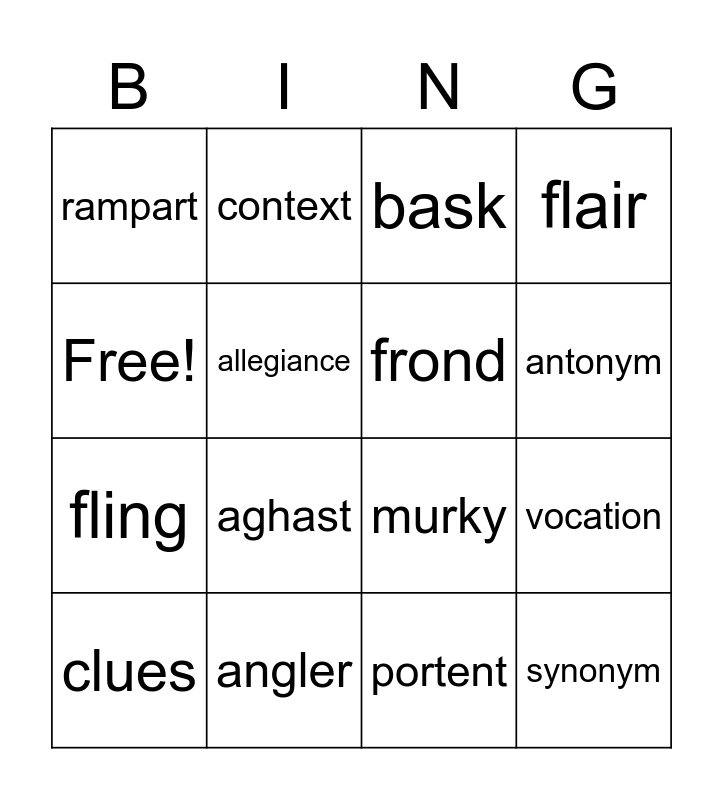 SYNONYM CONTEXT CLUE BINGO Card