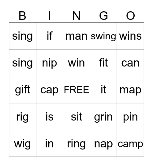 'i' Bingo Card
