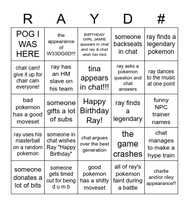Ray's Birthday Bingo Card Bingo Card