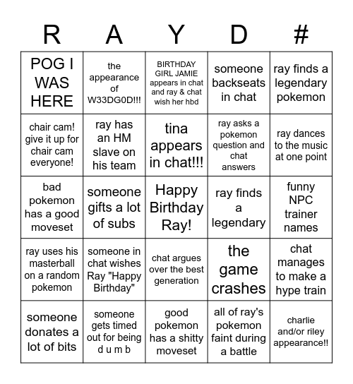 Ray's Birthday Bingo Card Bingo Card