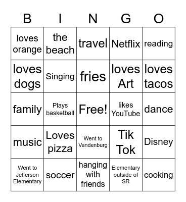 Getting to Know Each Other Bingo Card