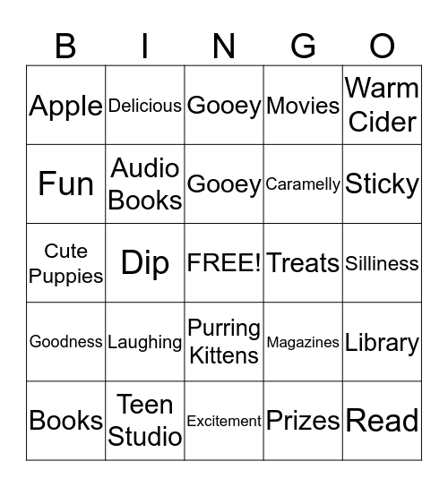 Sticky, Gooey, Caramelly Goodness Bingo Card