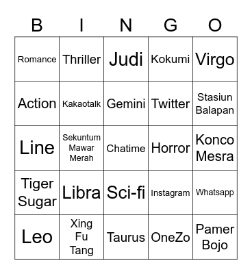 Nyanya Bingo Card