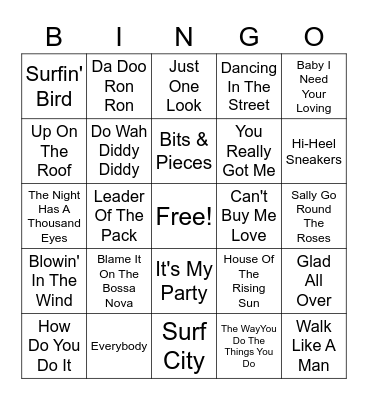 60s Hits Bingo Card