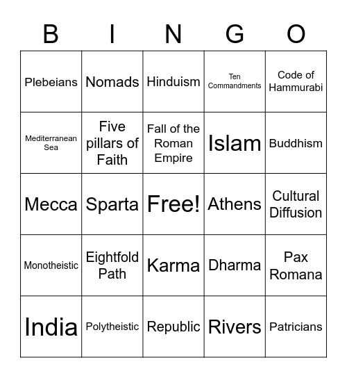 Ancient Civilizations and Religions Bingo Card