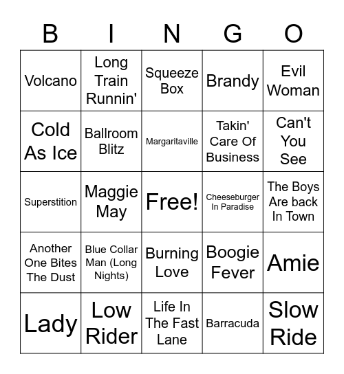 70s Hits Bingo Card