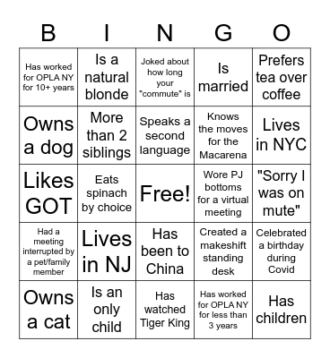 Get to Know Your Colleagues Bingo Card