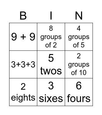 Multiplication Bingo Card