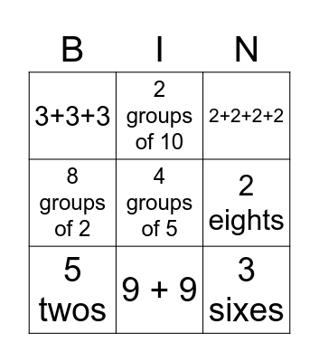 Multiplication Bingo Card