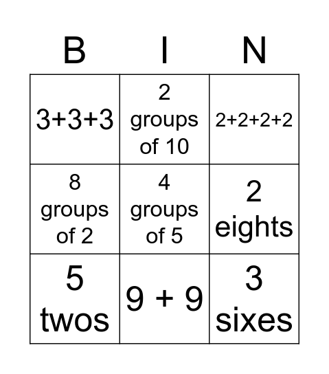 Multiplication Bingo Card