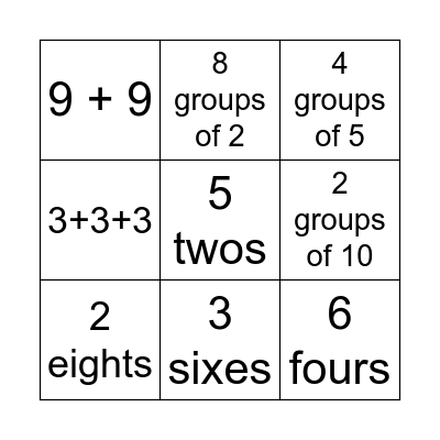 Multiplication Bingo Card