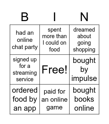 Quarantine Shopping Bingo Card