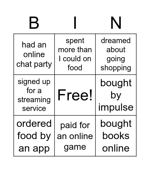 Quarantine Shopping Bingo Card