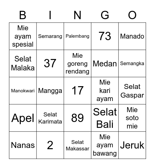 PUNYA NADIN Bingo Card