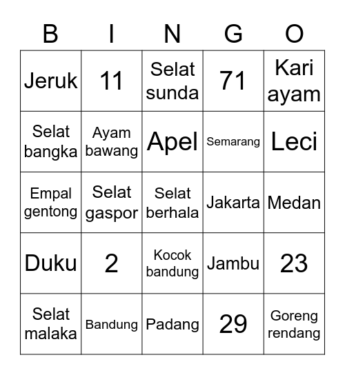 Aji Bingo Card