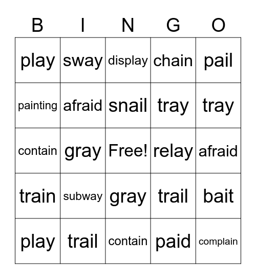 Words with Ai  Ay Bingo Card