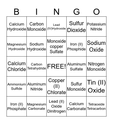 Chemistry Bingo Card