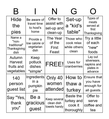 Thanksgiving Bingo Card