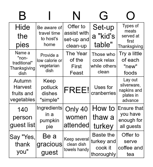 Thanksgiving Bingo Card