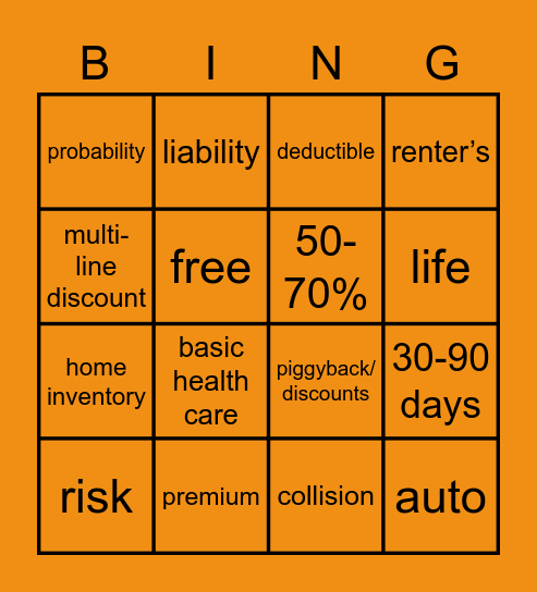 Risk & Insurance Bingo Card