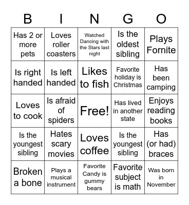 Getting to Know You BINGO Card