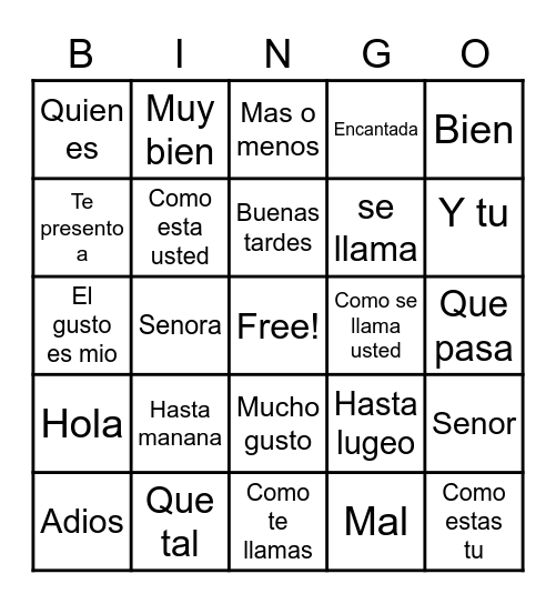 Saludos y Despedidos Bingo Card