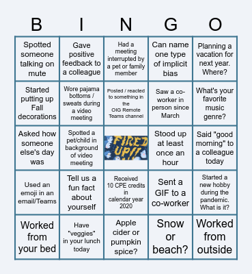 Staff Meeting BINGO Card