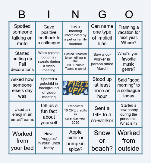 Staff Meeting BINGO Card