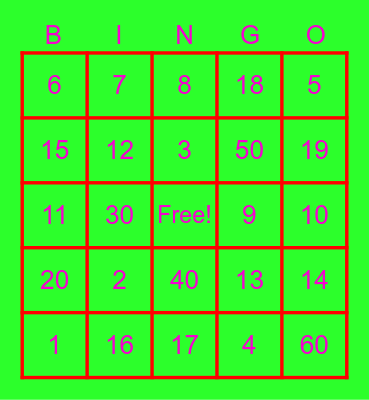 Spanish Bingo Card