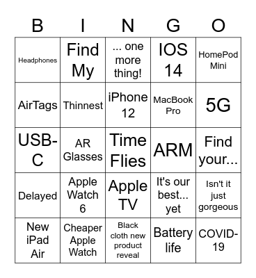 Apple September Event 2020 Bingo Card
