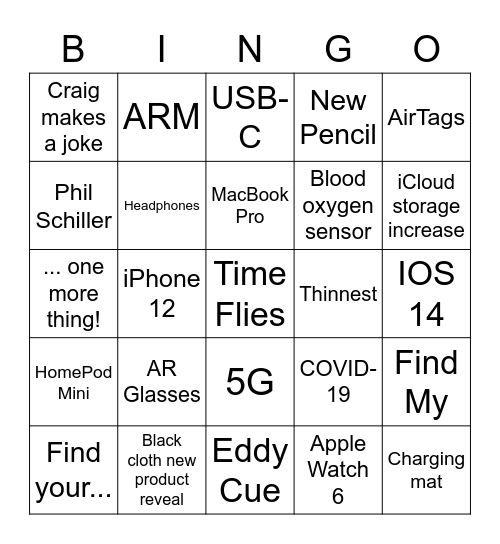 Apple September Event 2020 Bingo Card