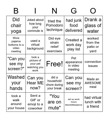 Remote Work BINGO Card