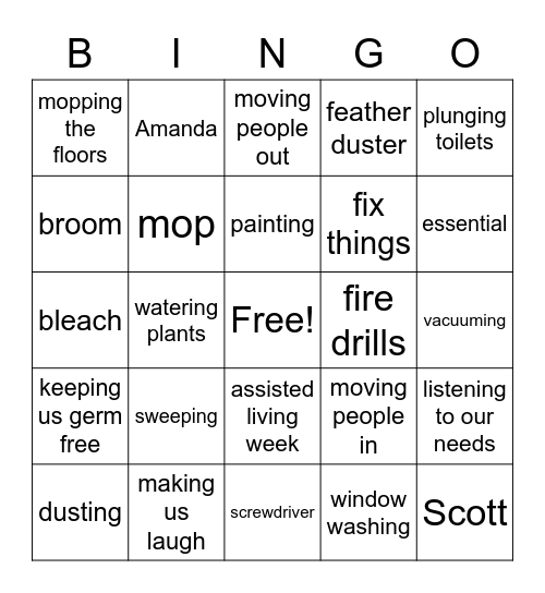 Maintenance/Housekeeping Bingo Card
